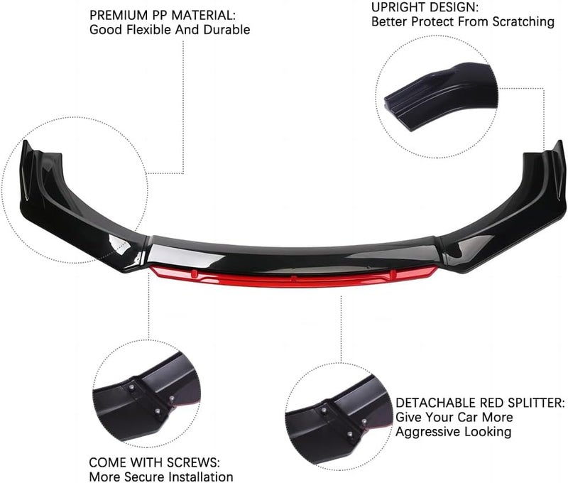 DREAMIZER Car Universal Front Bumper Lip 4pcs Body Kit Chin Spoiler Splitter Diffuser Protector Compatiable for Toyota Honda Nissan Hyundai and More (Red) - Image 4